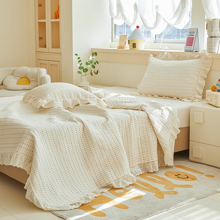 源舜家纺 2026新款天丝棉麻莱赛尔莫代尔天丝棉米粒绣床盖三件套 米粒-米