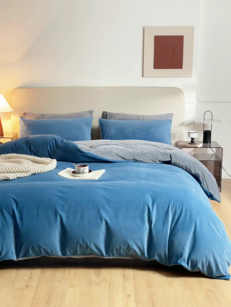 91家纺网 家纺一手货源 找家纺 （总）禧澜庭 2025新款A类婴儿绒纯色德芙绒宝宝绒牛奶绒法莱绒四件套-被套黑标款