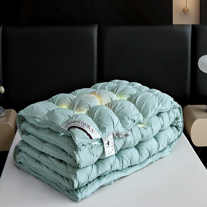 91家纺网 家纺一手货源 找家纺 顺发床垫 2025新款全棉纯棉立体扭花羽毛被加厚被子秋冬春秋被冬被直播供货 立体蓝色