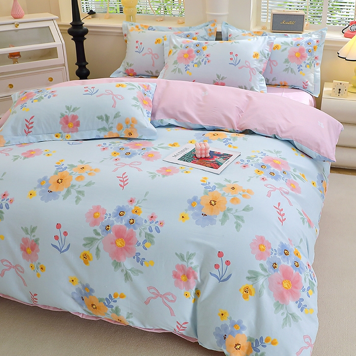 91家纺网 家纺一手货源 找家纺 牧笛缘家纺 2025新款全棉12868四件套锦瑟花漾-蓝