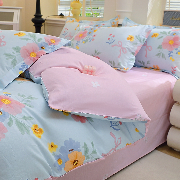 91家纺网 家纺一手货源 找家纺 牧笛缘家纺 2025新款全棉12868四件套锦瑟花漾-蓝