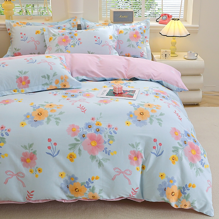 91家纺网 家纺一手货源 找家纺 牧笛缘家纺 2025新款全棉12868四件套锦瑟花漾-蓝