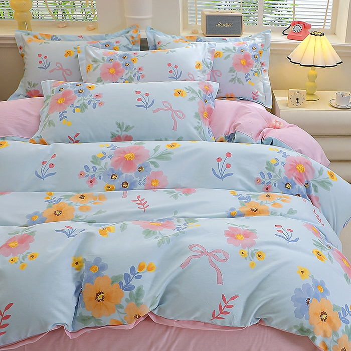 91家纺网 家纺一手货源 找家纺 牧笛缘家纺 2025新款全棉12868四件套锦瑟花漾-蓝