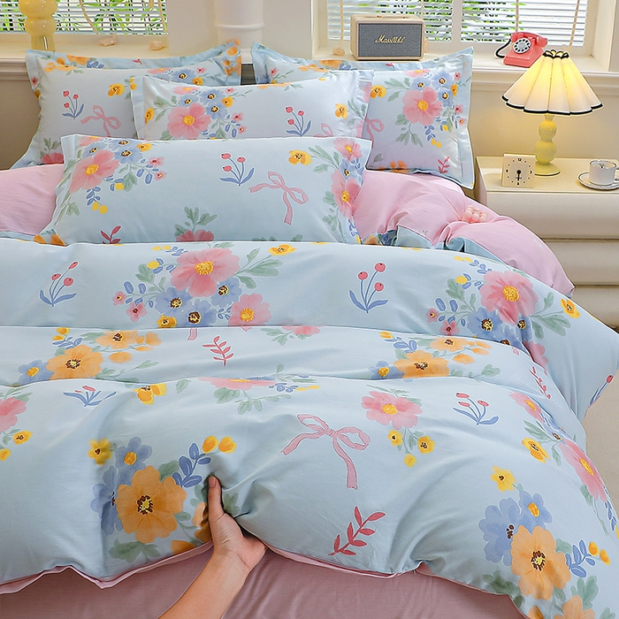 91家纺网 家纺一手货源 找家纺 牧笛缘家纺 2025新款全棉12868四件套锦瑟花漾-蓝