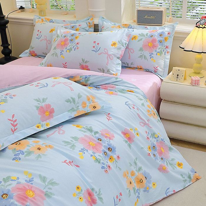 91家纺网 家纺一手货源 找家纺 牧笛缘家纺 2025新款全棉12868四件套锦瑟花漾-蓝