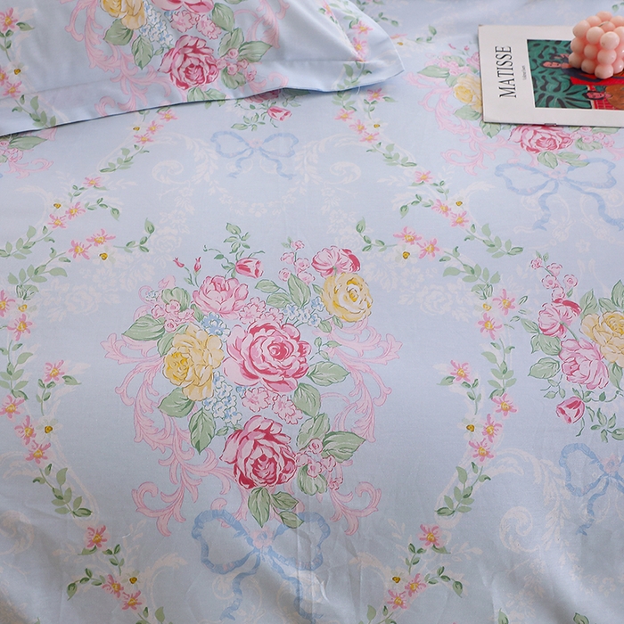 91家纺网 家纺一手货源 找家纺 牧笛缘家纺 2025新款全棉12868四件套蓝韵花影