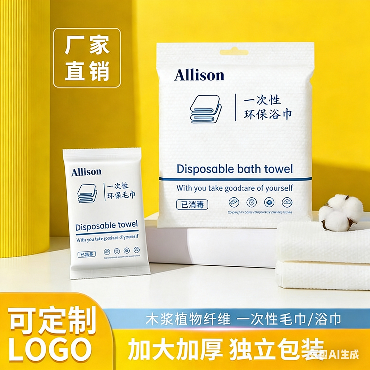 91家纺网 家纺一手货源 找家纺 （总）安力森/诚臻酒店用品 2026新款一次性毛巾浴巾旅行装酒店出差便携特厚款 克重80g/m2