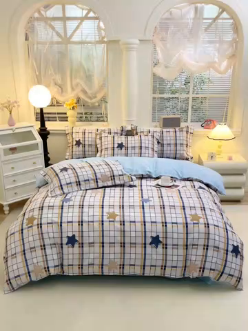 91家纺网 家纺一手货源 找家纺 牧笛缘家纺 2025新款全棉12868四件套星星点点