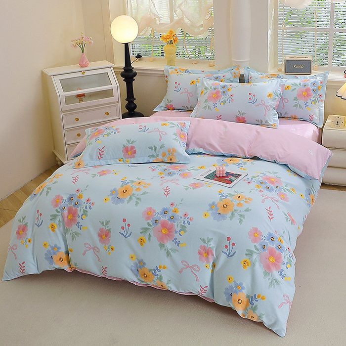 91家纺网 家纺一手货源 找家纺 牧笛缘家纺 2025新款全棉12868单被套锦瑟花漾-蓝