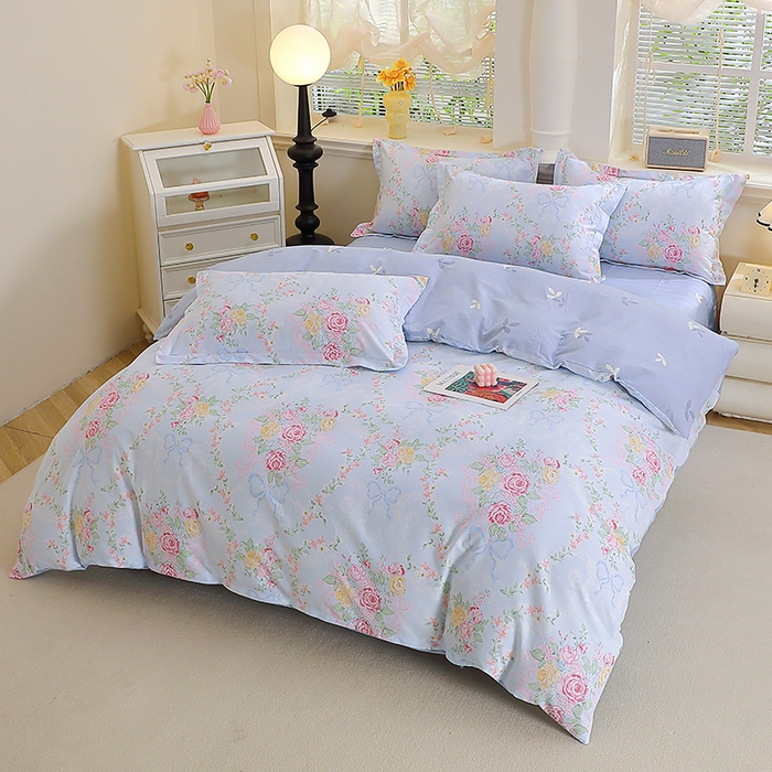 91家纺网 家纺一手货源 找家纺 牧笛缘家纺 2025新款全棉12868单被套蓝韵花影