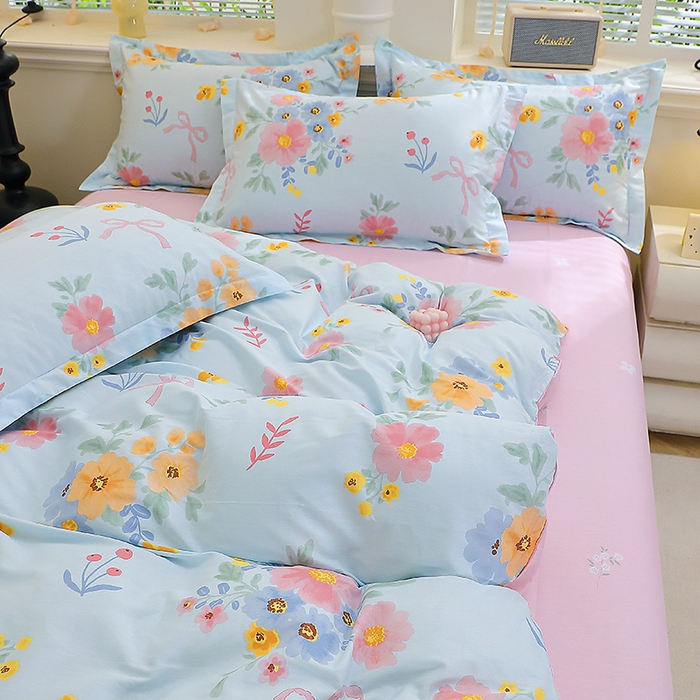 91家纺网 家纺一手货源 找家纺 牧笛缘家纺 2025新款全棉12868单被套锦瑟花漾-蓝