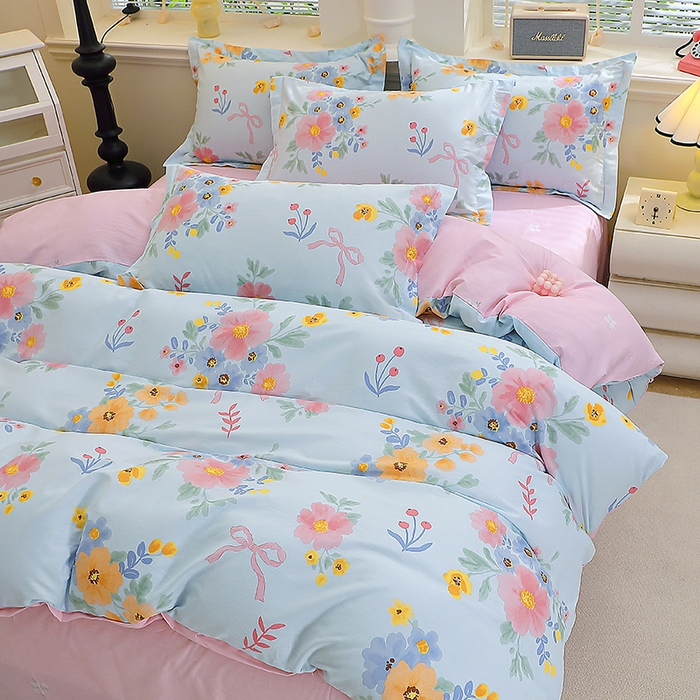 91家纺网 家纺一手货源 找家纺 牧笛缘家纺 2025新款全棉12868单被套锦瑟花漾-蓝