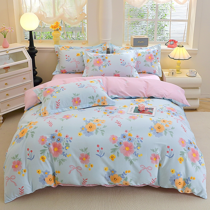 91家纺网 家纺一手货源 找家纺 牧笛缘家纺 2025新款全棉12868单被套锦瑟花漾-蓝