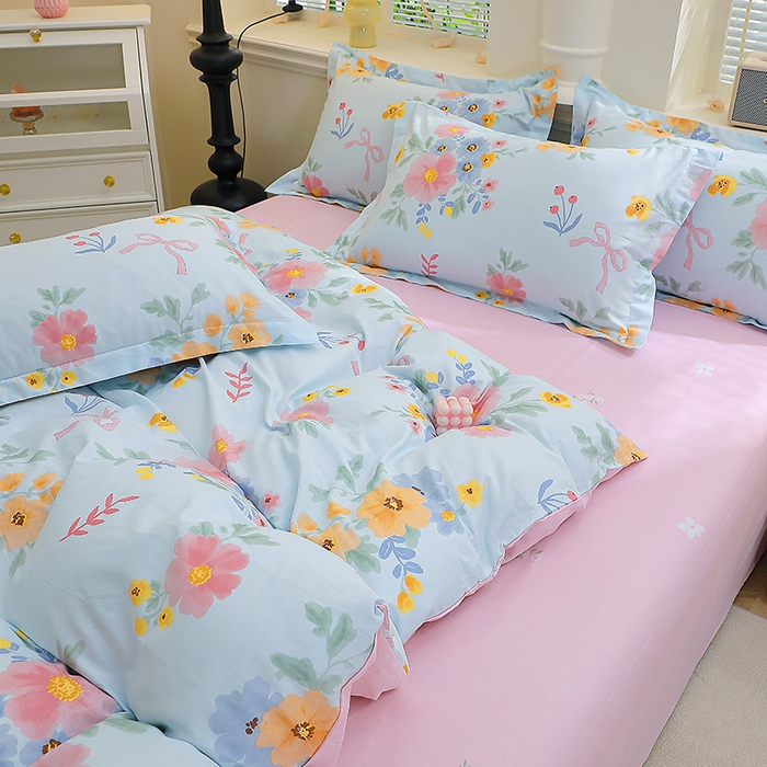 91家纺网 家纺一手货源 找家纺 牧笛缘家纺 2025新款全棉12868单被套锦瑟花漾-蓝