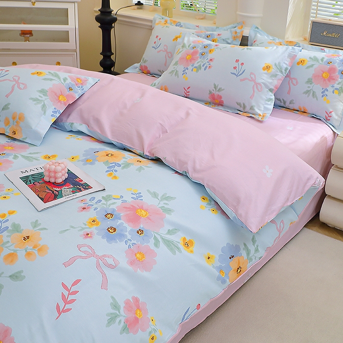 91家纺网 家纺一手货源 找家纺 牧笛缘家纺 2025新款全棉12868单被套锦瑟花漾-蓝