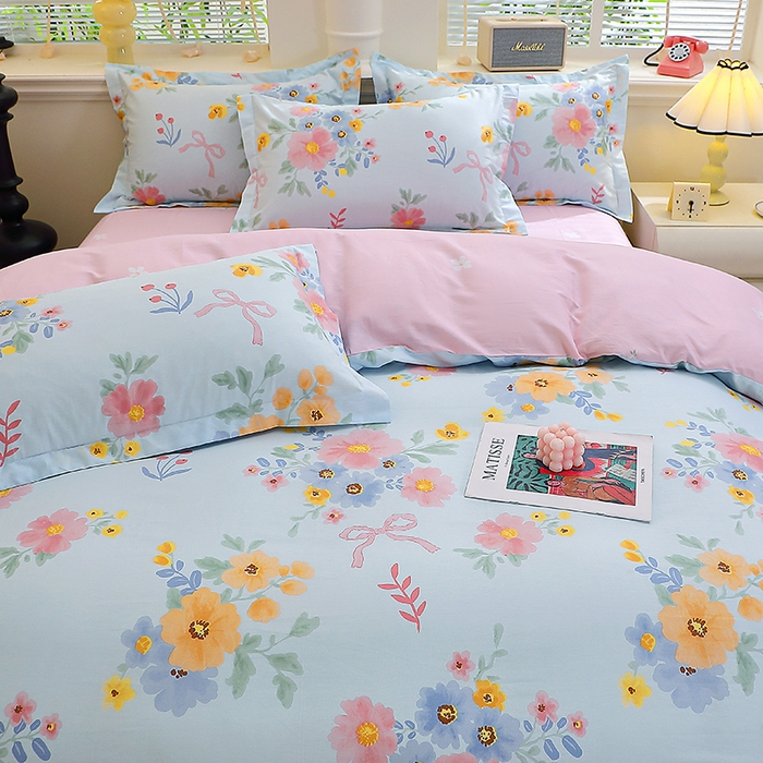 91家纺网 家纺一手货源 找家纺 牧笛缘家纺 2025新款全棉12868单被套锦瑟花漾-蓝