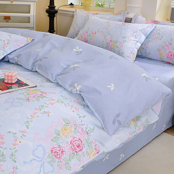 91家纺网 家纺一手货源 找家纺 牧笛缘家纺 2025新款全棉12868单被套蓝韵花影