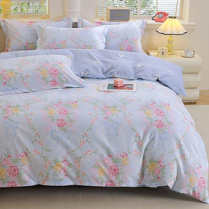 91家纺网 家纺一手货源 找家纺 牧笛缘家纺 2025新款全棉12868单被套蓝韵花影