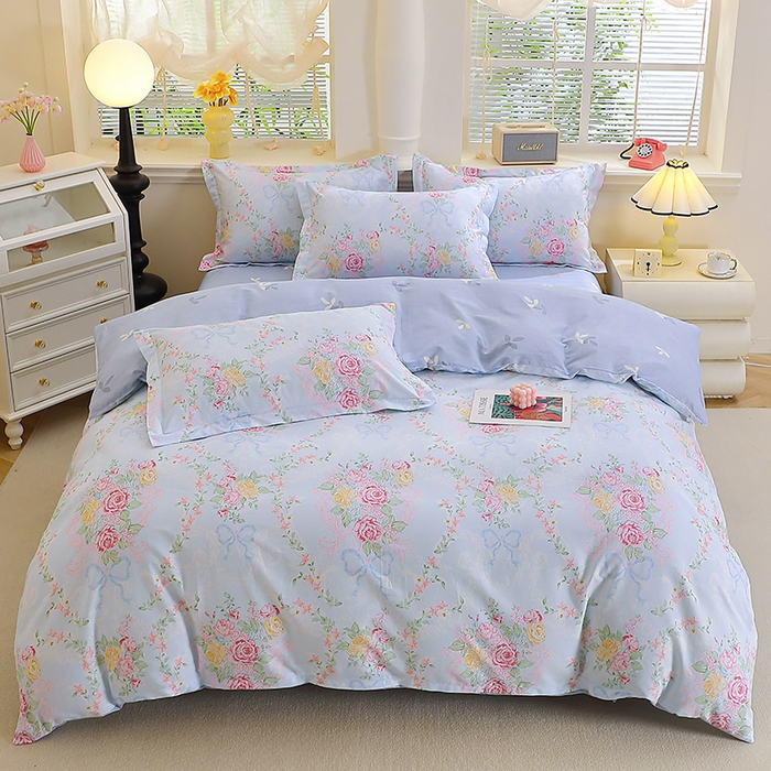 91家纺网 家纺一手货源 找家纺 牧笛缘家纺 2025新款全棉12868单被套蓝韵花影