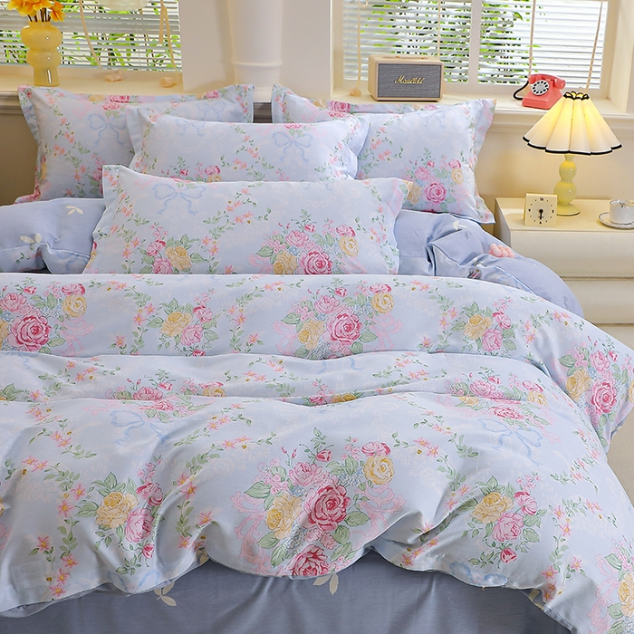 91家纺网 家纺一手货源 找家纺 牧笛缘家纺 2025新款全棉12868单被套蓝韵花影