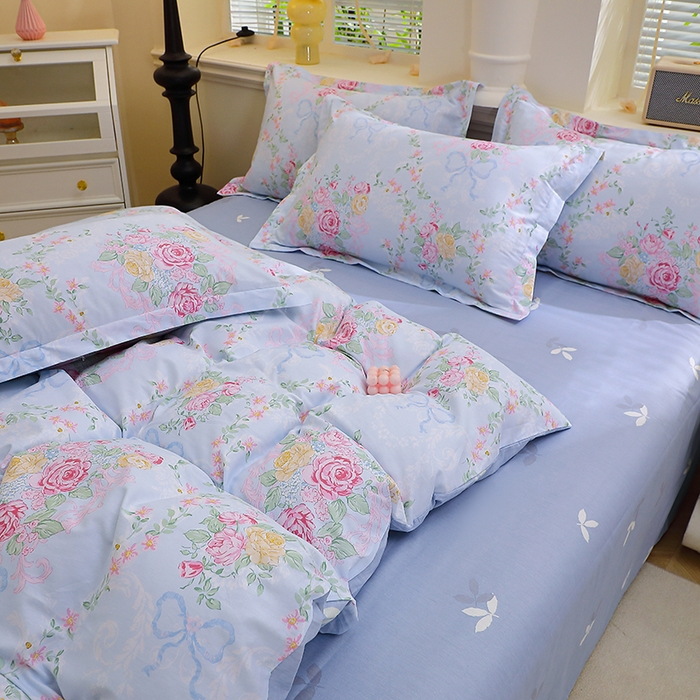 91家纺网 家纺一手货源 找家纺 牧笛缘家纺 2025新款全棉12868单被套蓝韵花影