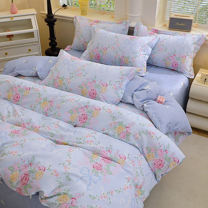 91家纺网 家纺一手货源 找家纺 牧笛缘家纺 2025新款全棉12868单被套蓝韵花影