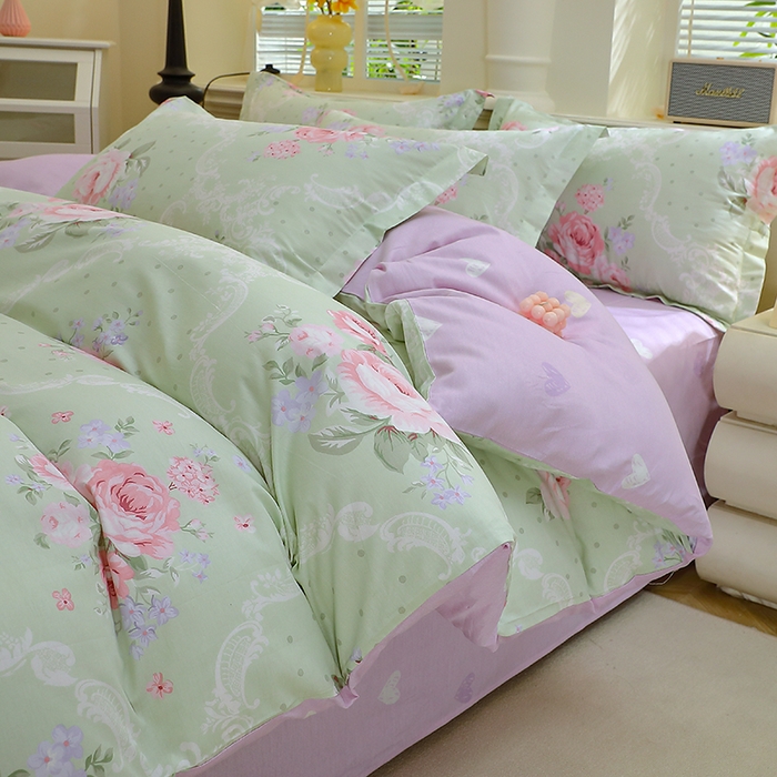 91家纺网 家纺一手货源 找家纺 牧笛缘家纺 2025新款全棉12868单被套绿韵粉黛