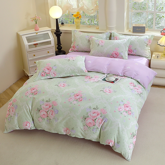 牧笛缘家纺 2025新款全棉12868单被套绿韵粉黛