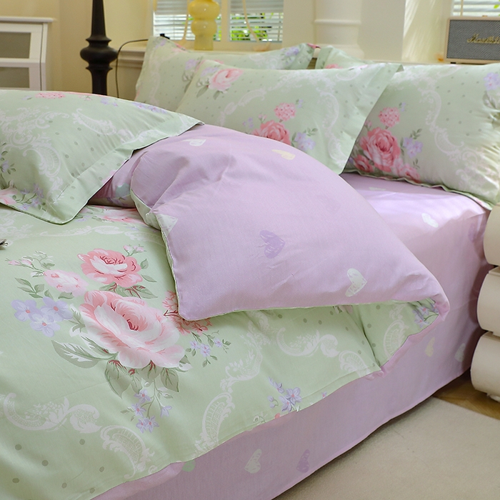 91家纺网 家纺一手货源 找家纺 牧笛缘家纺 2025新款全棉12868单被套绿韵粉黛