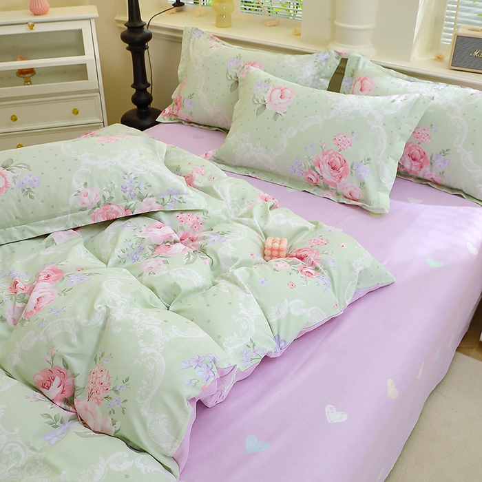 91家纺网 家纺一手货源 找家纺 牧笛缘家纺 2025新款全棉12868单被套绿韵粉黛