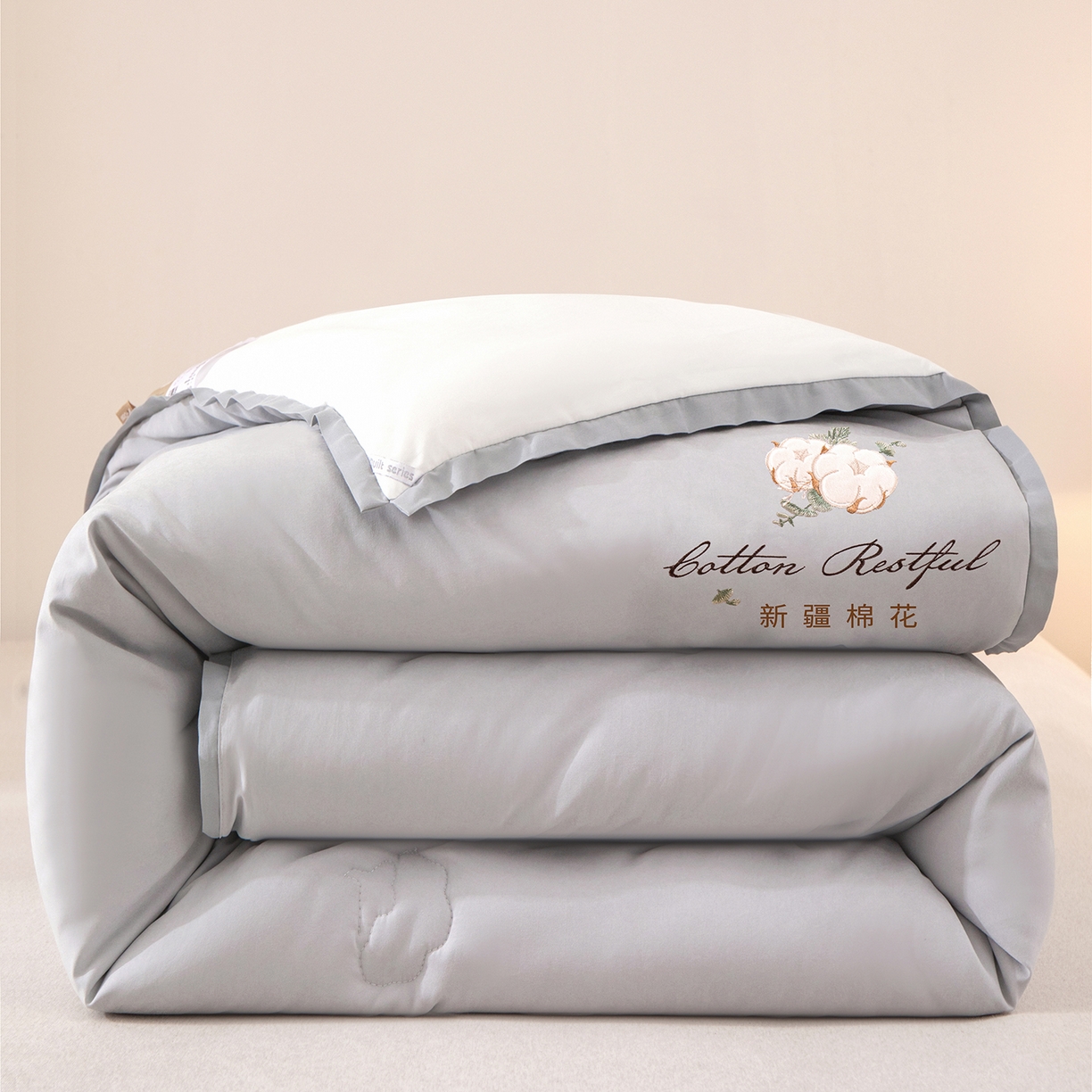 衿成家纺 2025新款如沐暖阳新疆棉花被子被芯 灰拼白