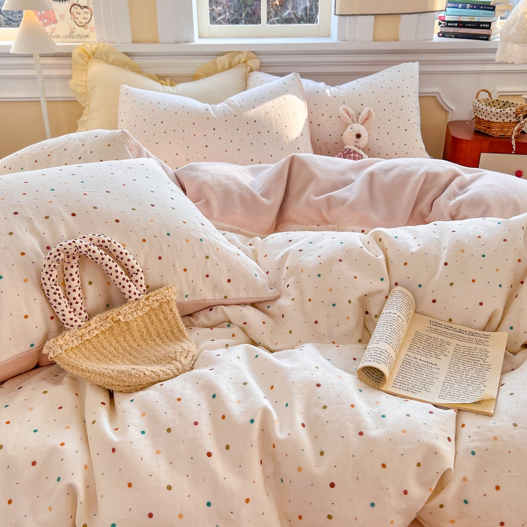 91家纺网 家纺一手货源 找家纺 （总）金丝鸟家纺 2025新款全棉双层纱加牛奶绒四件套