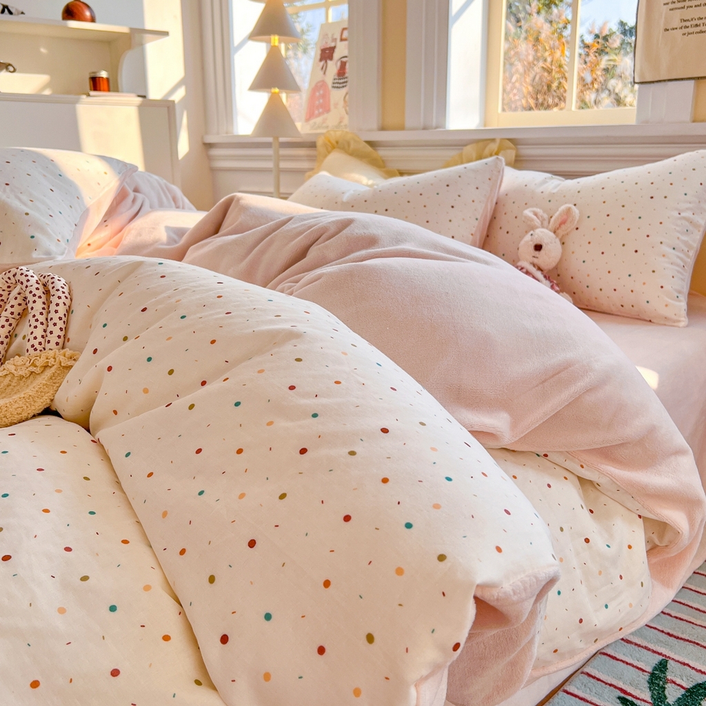 91家纺网 家纺一手货源 找家纺 （总）金丝鸟家纺 2025新款全棉双层纱加牛奶绒四件套