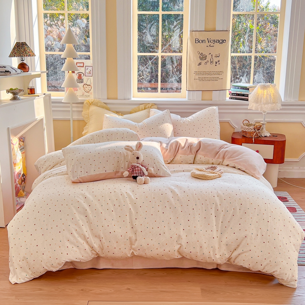 91家纺网 家纺一手货源 找家纺 （总）金丝鸟家纺 2025新款全棉双层纱加牛奶绒四件套