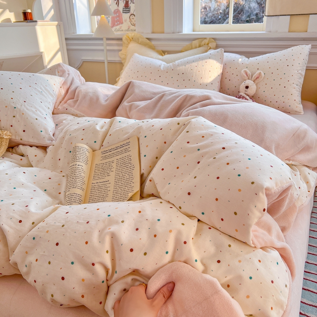 91家纺网 家纺一手货源 找家纺 （总）金丝鸟家纺 2025新款全棉双层纱加牛奶绒四件套