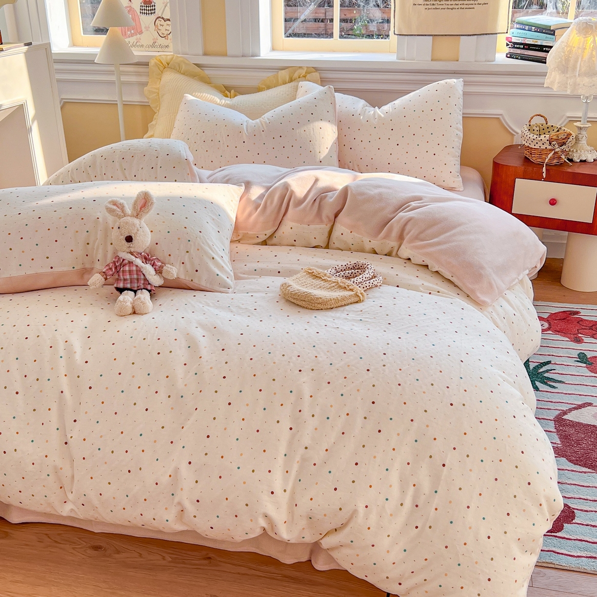 91家纺网 家纺一手货源 找家纺 （总）金丝鸟家纺 2025新款全棉双层纱加牛奶绒四件套