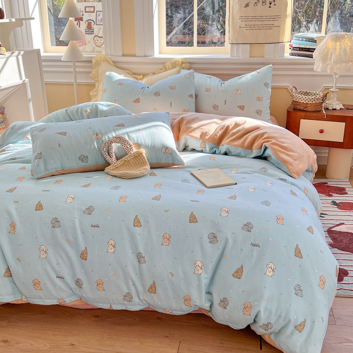 91家纺网 家纺一手货源 找家纺 （总）金丝鸟家纺 2025新款全棉双层纱加牛奶绒四件套