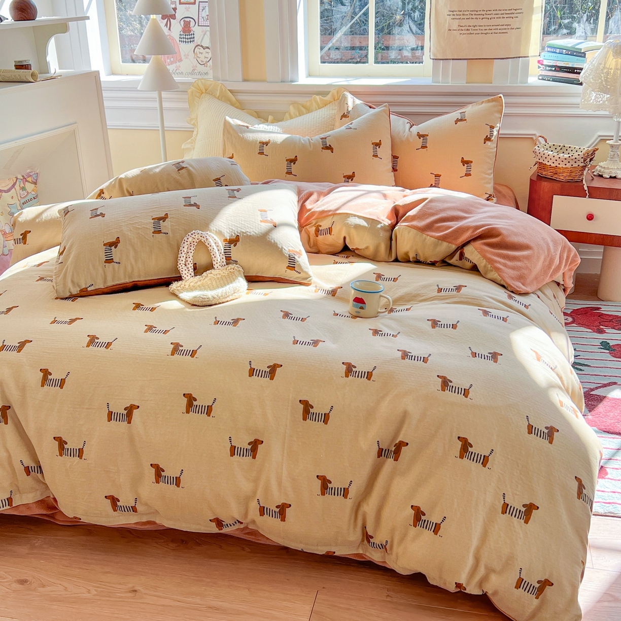 91家纺网 家纺一手货源 找家纺 （总）金丝鸟家纺 2025新款全棉双层纱加牛奶绒四件套