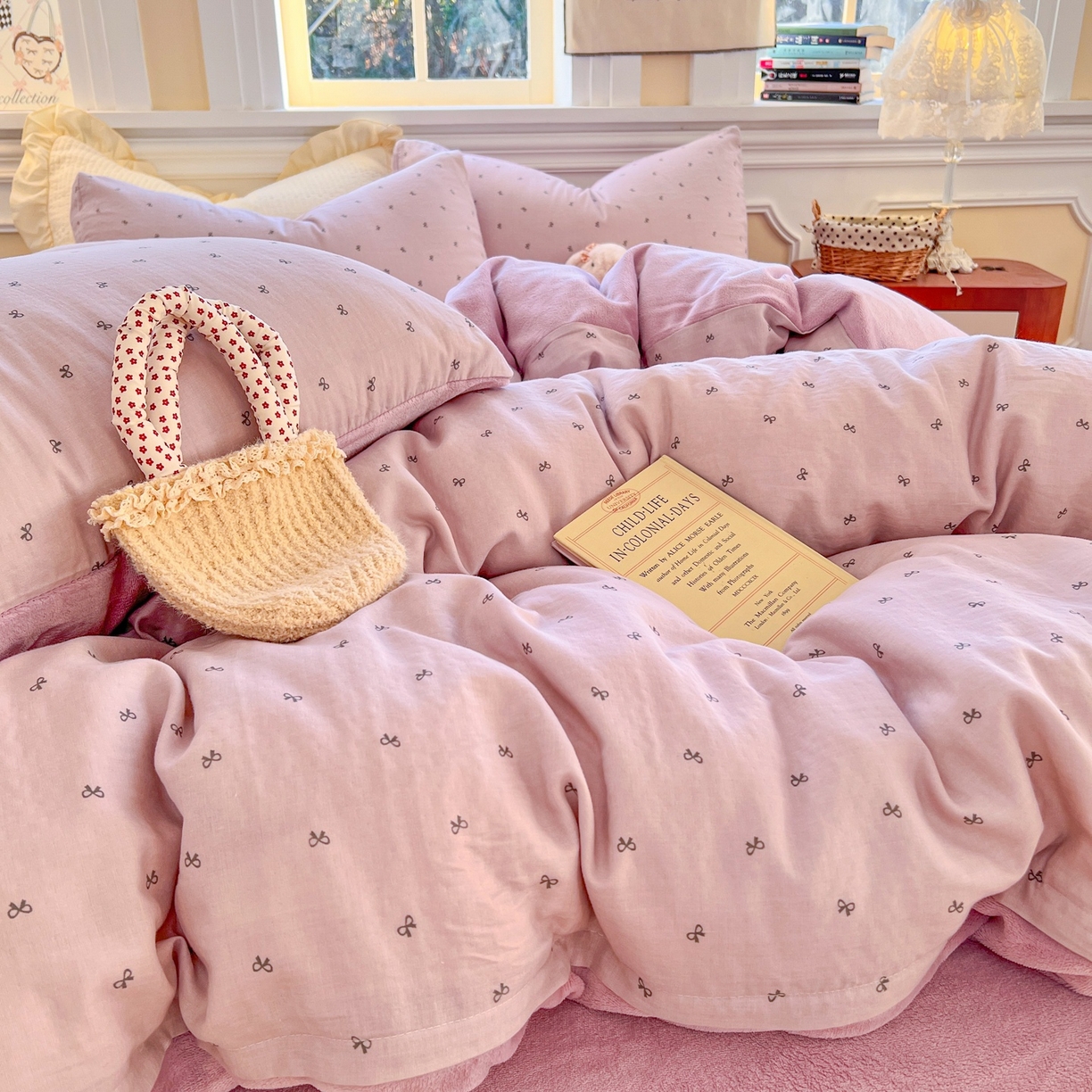 91家纺网 家纺一手货源 找家纺 金丝鸟家纺 2025新款全棉双层纱加牛奶绒四件套 密语小结