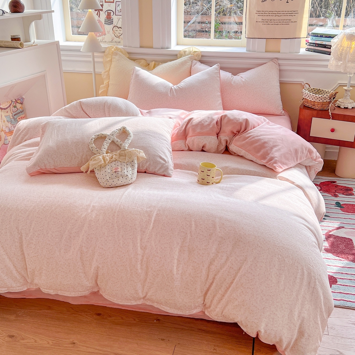 金丝鸟家纺 2025新款全棉双层纱加牛奶绒四件套 棉语