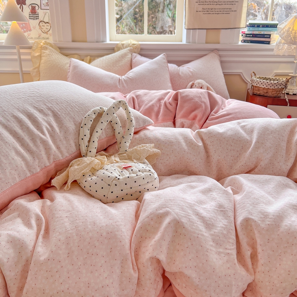 91家纺网 家纺一手货源 找家纺 金丝鸟家纺 2025新款全棉双层纱加牛奶绒四件套 棉语