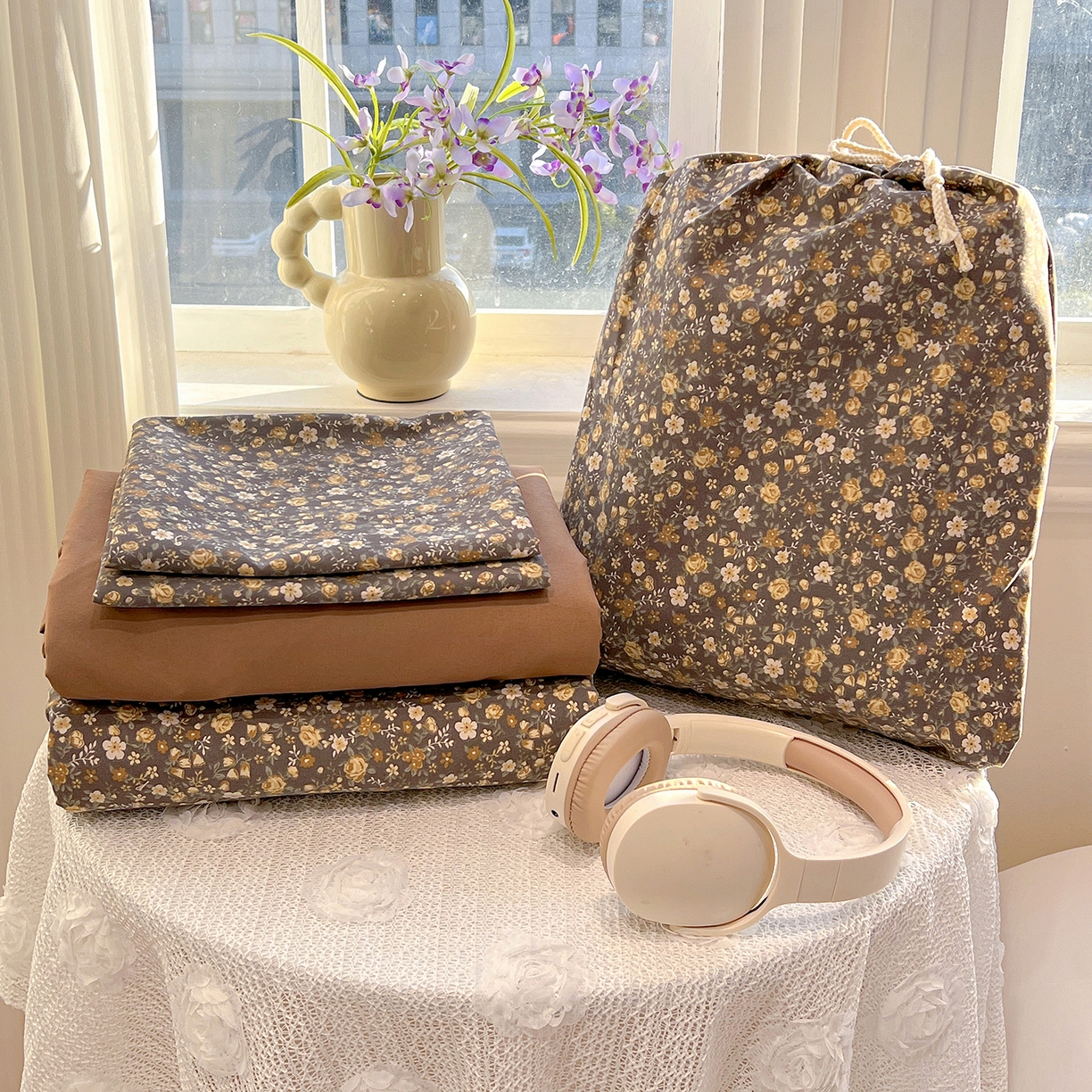 91家纺网 家纺一手货源 找家纺 富米莱（原臻工厂） 2025新款A类古法水洗仿棉云感纱四件套 知秋