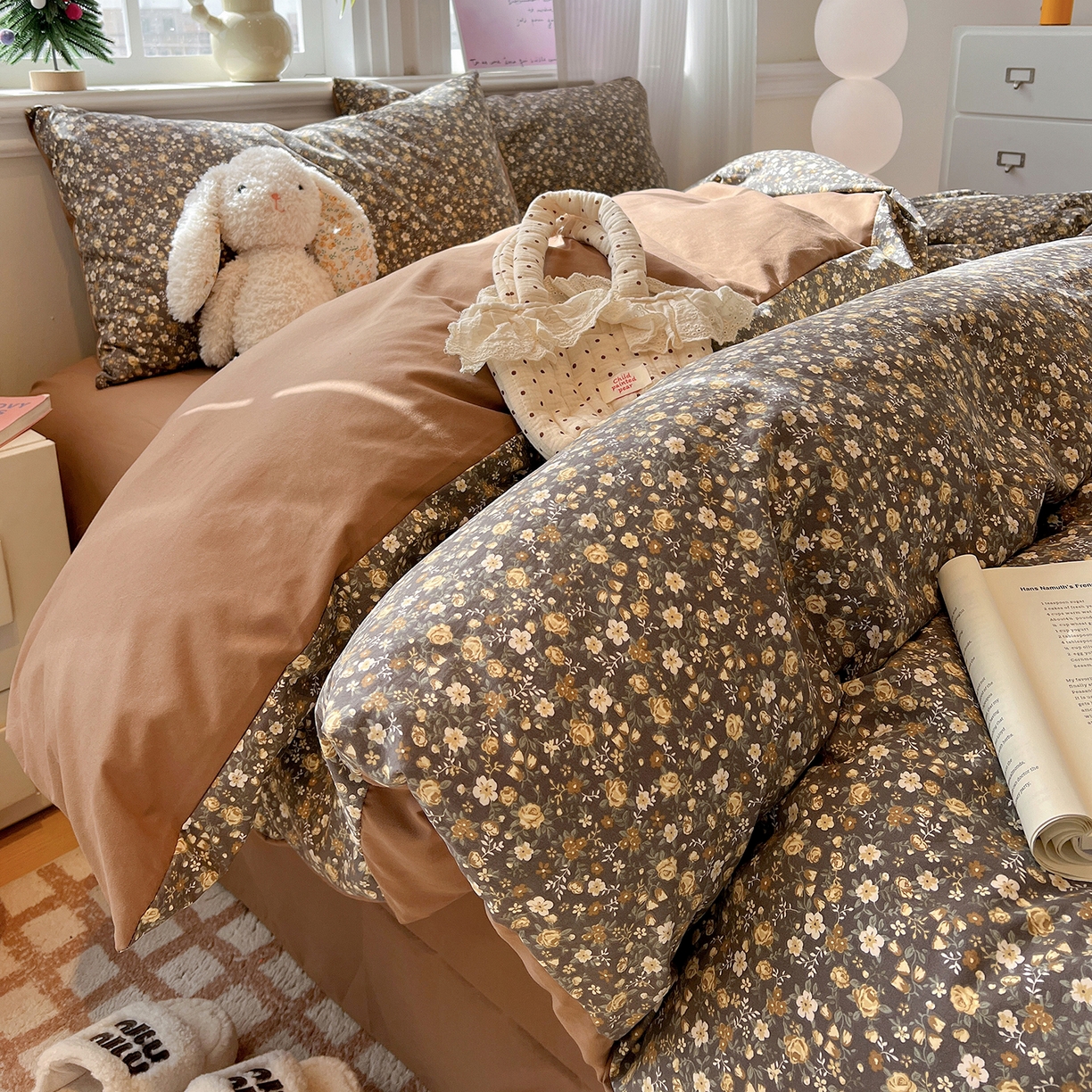 91家纺网 家纺一手货源 找家纺 富米莱（原臻工厂） 2025新款A类古法水洗仿棉云感纱四件套 知秋