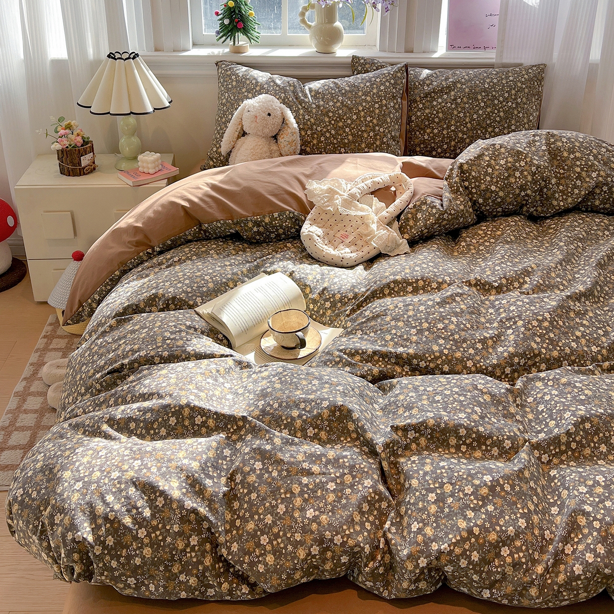 91家纺网 家纺一手货源 找家纺 富米莱（原臻工厂） 2025新款A类古法水洗仿棉云感纱四件套 知秋