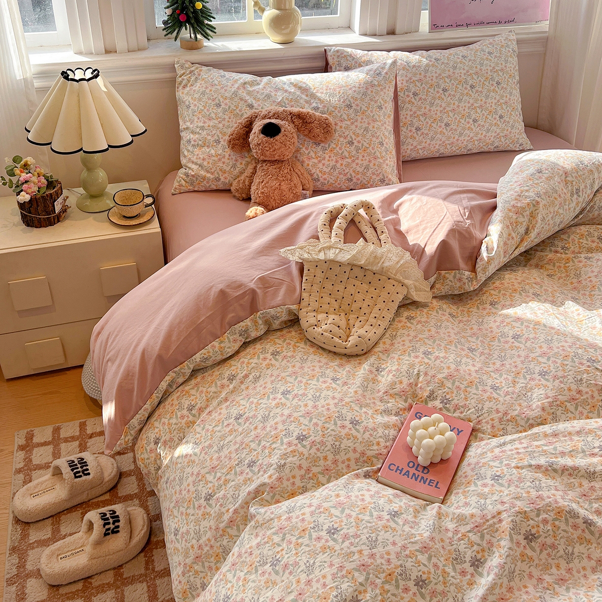 91家纺网 家纺一手货源 找家纺 富米莱（原臻工厂） 2025新款A类古法水洗仿棉云感纱四件套 花千朵