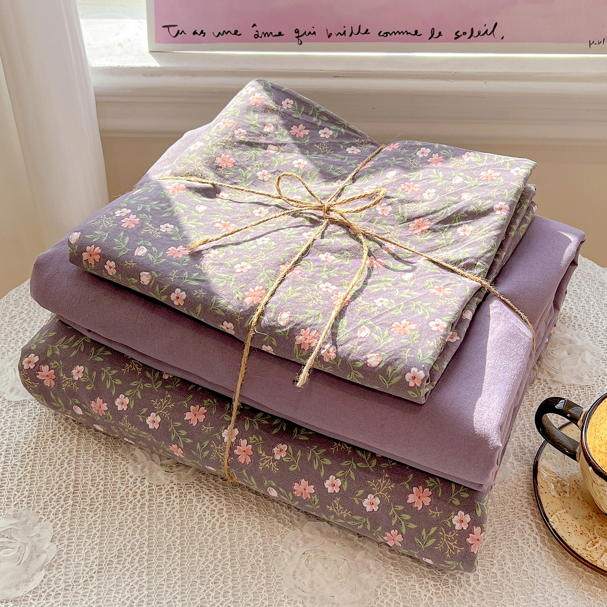 91家纺网 家纺一手货源 找家纺 富米莱（原臻工厂） 2025新款A类古法水洗仿棉云感纱四件套 花絮