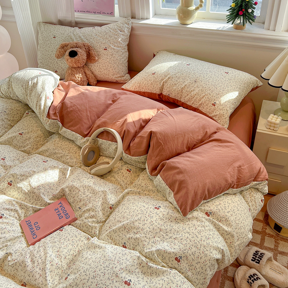 91家纺网 家纺一手货源 找家纺 富米莱（原臻工厂） 2025新款A类古法水洗仿棉云感纱四件套 酱果