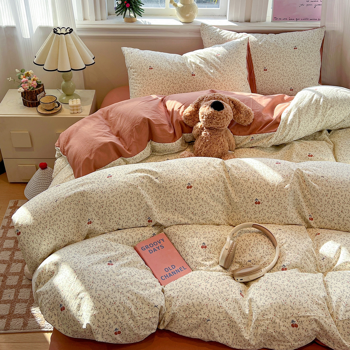 91家纺网 家纺一手货源 找家纺 富米莱（原臻工厂） 2025新款A类古法水洗仿棉云感纱四件套 酱果