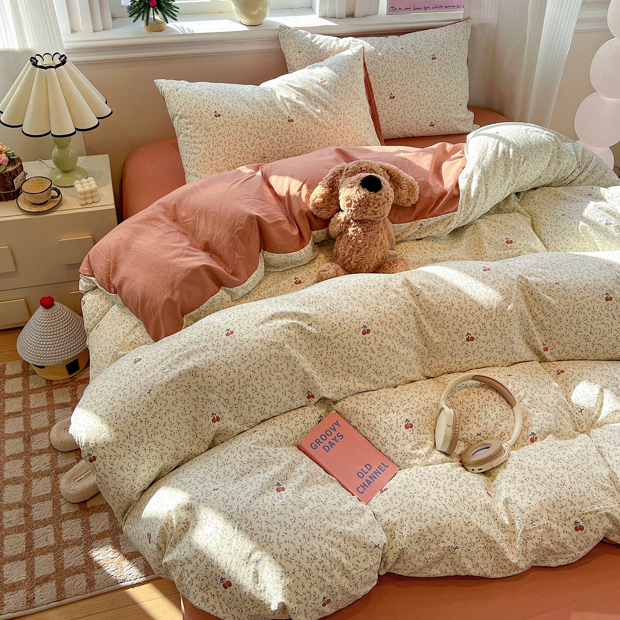 91家纺网 家纺一手货源 找家纺 富米莱（原臻工厂） 2025新款A类古法水洗仿棉云感纱四件套 酱果