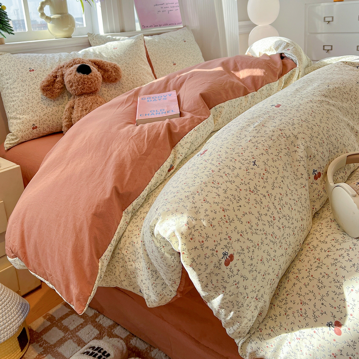 91家纺网 家纺一手货源 找家纺 富米莱（原臻工厂） 2025新款A类古法水洗仿棉云感纱四件套 酱果